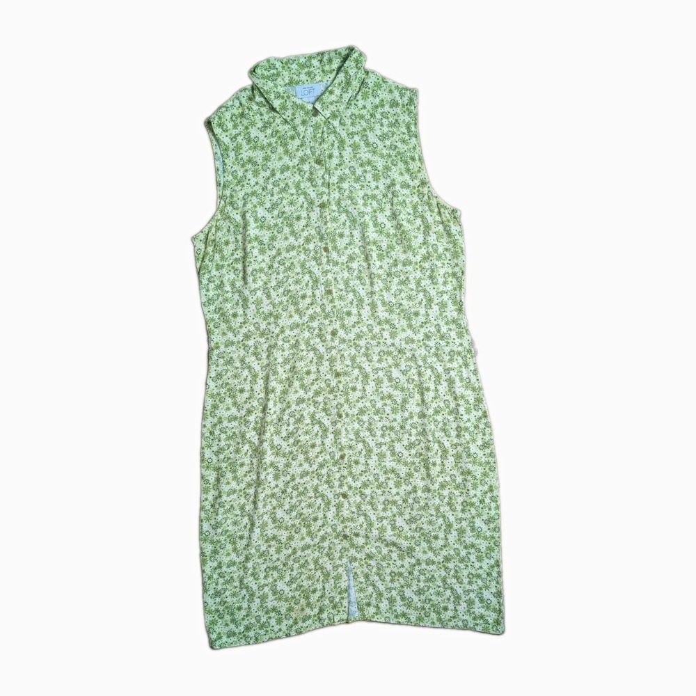 Ann Taylor LOFT Women's Size 14 Green Floral Button Front Sleeveless Midi Dress
